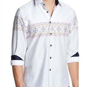 White and Blue Casual Button Down Shirt 100% Cotton fashionable designer